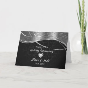 Carte Elégant noir et argent Damask