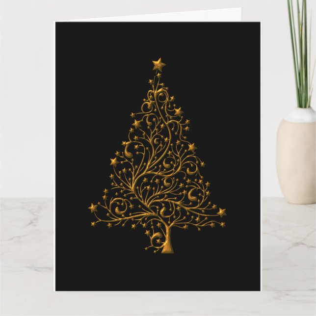 Carte Élégant Noir et Or Noël Arbre de Noël (Devant)