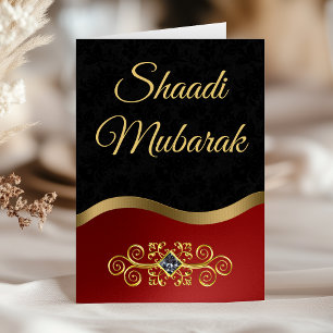 Carte Elégant noir et rouge Orné Shaadi Moubarak