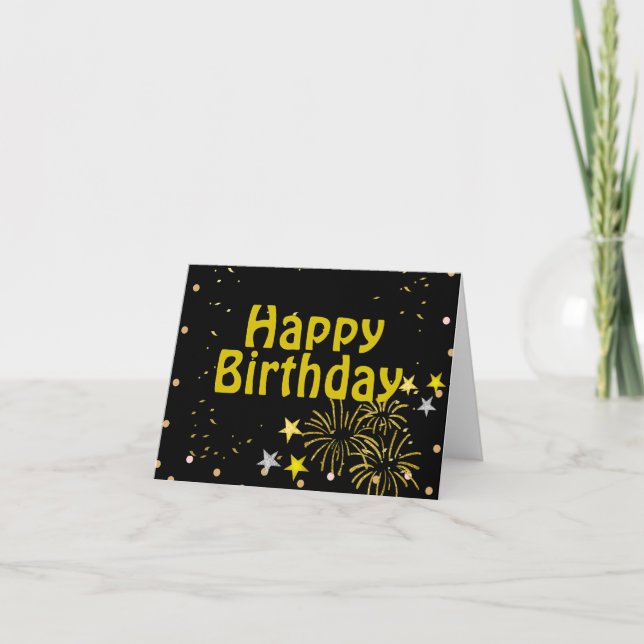 Carte Elégant noir or Joyeux anniversaire personnalisé (Devant)