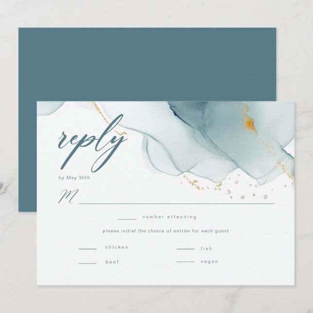 Carte Elégant Ocean Beach Dusty Blue Mariage Repas RSVP (Devant / Derrière)