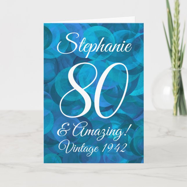 Carte Elégant Ocean Blue 80 et anniversaire Extraordinai (Devant)
