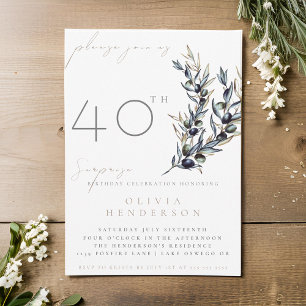 Carte Élégant Olive Branch Surprise Anniversaire Invitat