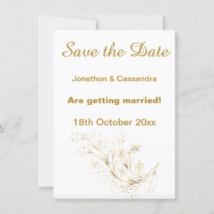CARTE ÉLÉGANT OR BLANC CRISTAL FLORAL SAUVER LA DATE