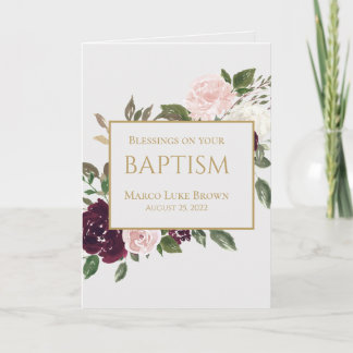 Carte Élégant or Bourgogne rose Bénédiction Christening