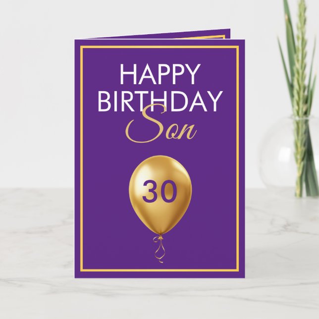 Carte Elégant or et violet son ballon 30e anniversaire (Devant)