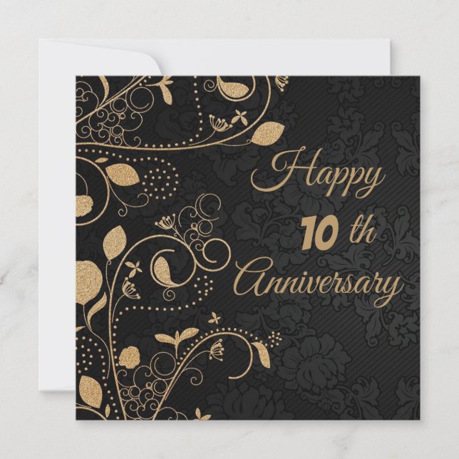 Carte Élégant, Ornements d'or, 10e anniversaire (Devant)
