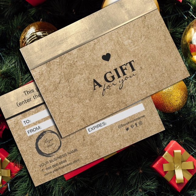 Carte Élégant papier d'huile d'or et d'artisanat (#craftpaper #kraft #zazzlemade #cheistmas #giftcertificate #giftcard #goldfoil #goldenandcraft #add)