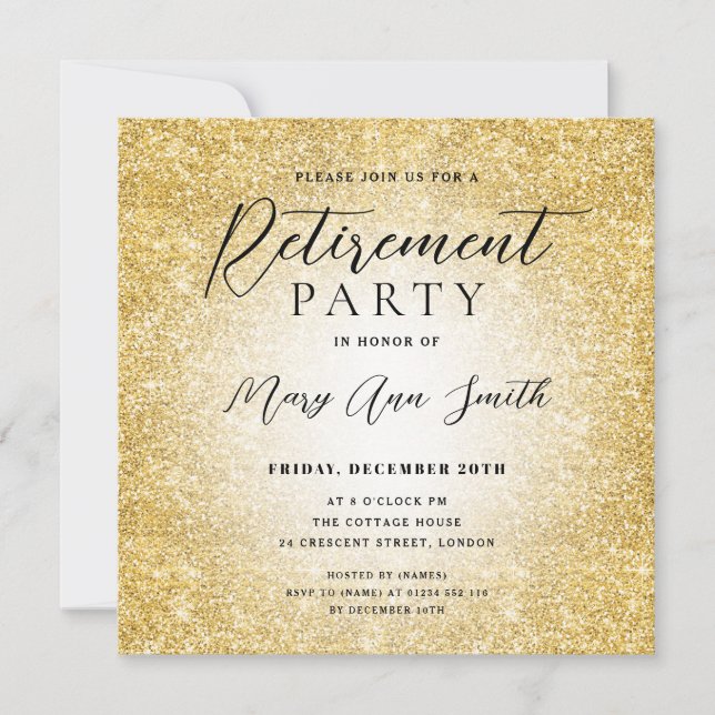 Carte Élégant Parti de retraite Glam Parties scintillant (Devant)