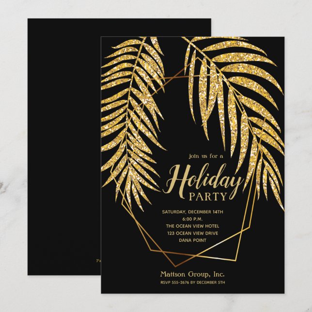Carte Elégant Parties scintillant or Palm Holiday Noël I (Devant / Derrière)
