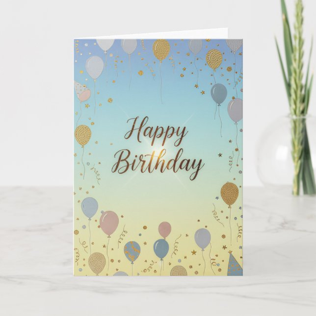 Carte Elegant Pastel Balloons – Happy Birthday Card (Devant)