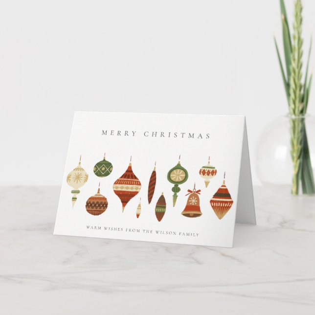 CARTE ÉLÉGANT PASTEL ROUGE ÉTOILE VERT CHIRSTMAS ORNAMES (Devant)
