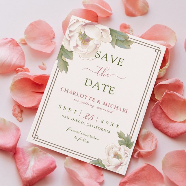 Carte Elegant Peony Blush rose Wedding Enregistrer la da (Créateur téléchargé)