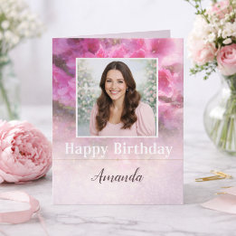 Carte Elegant Pink Floral Photo Birthday for Her