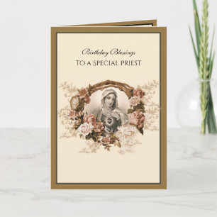 Carte Élégant prêtre catholique Gold Vierge Marie