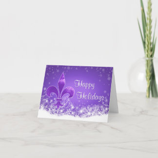 Carte Elegant Purple Fleur-de-lis Snowflake Holiday Card