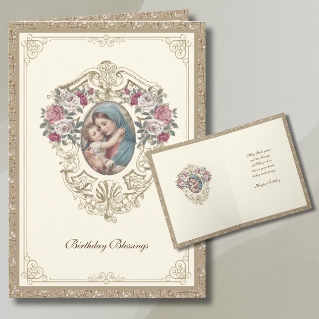Carte Elégant religieux Anniversaire Floral et Or (Créateur téléchargé)