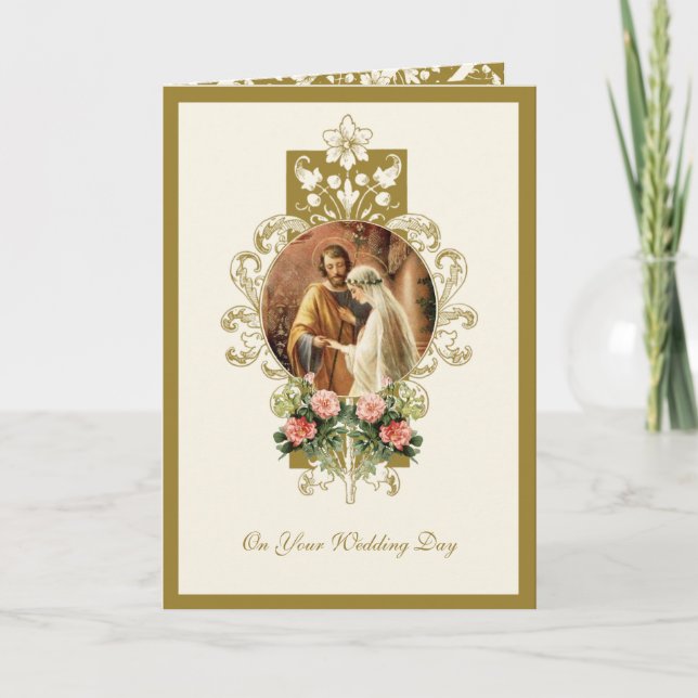 Carte Élégant Religieux Catholique Mary Joseph Mariage (Devant)