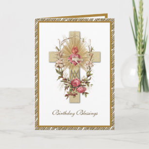 Carte Elégant Religieux Vierge Marie Cross Floral Card
