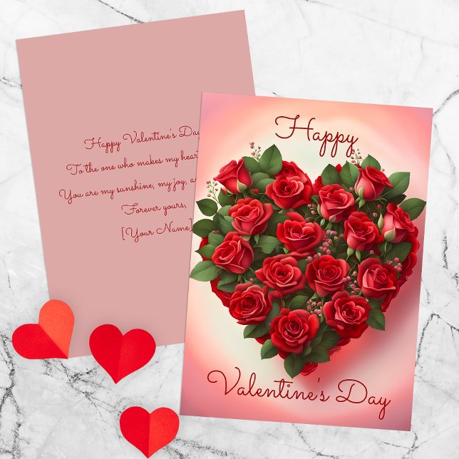 Carte Élégant Romantique Roses Rouges Coeur Saint Valent (Créateur téléchargé)