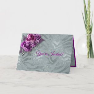 Carte Élégant Romantique Violet Roses & Argent Invitatio