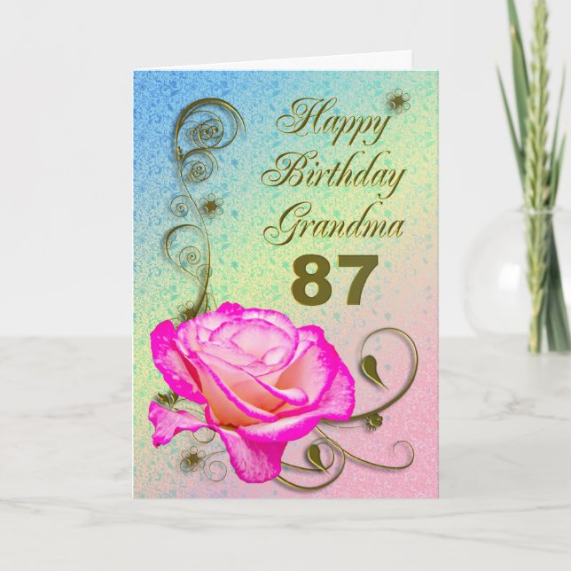 Carte Elegant rose 87th birthday (Devant)