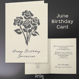 Carte Élégant Rose à l'étampe Juin Fleur de naissance li