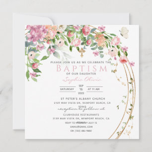 Carte Elégant rose Aquarelle Floral Girl Baptism