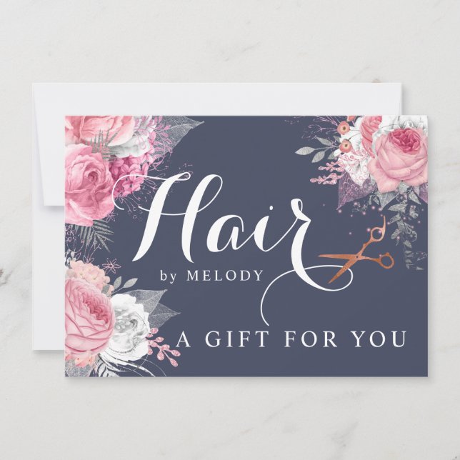 Carte Elégant rose en cuivre ciseaux en or coiffeuse (Devant)