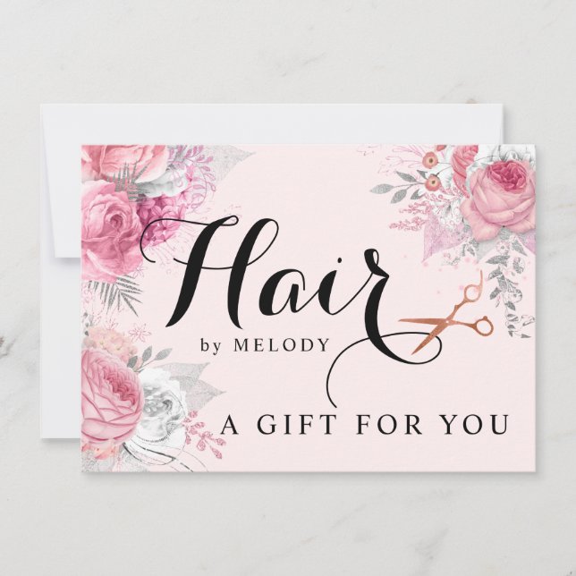 Carte Elégant rose en cuivre ciseaux en or coiffeuse (Devant)