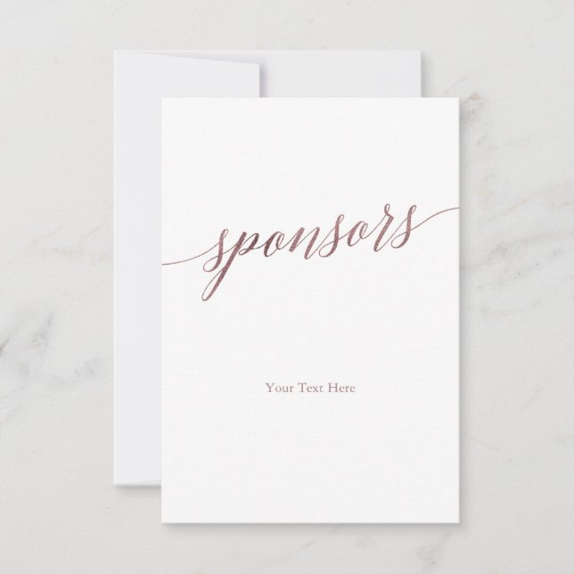 Carte Élégant Rose Gold Calligraphie Sponsors Signer (Devant)