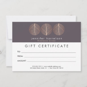 Carte Élégant Rose Gold Leaf Trio Logo Certificat cadeau