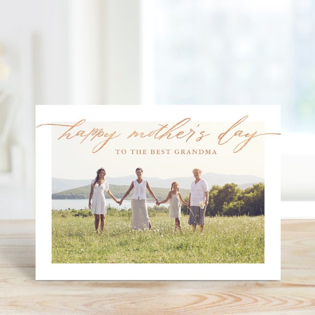 Carte Élégant Rose Gold Script Mère's Day Photo (Créateur téléchargé)
