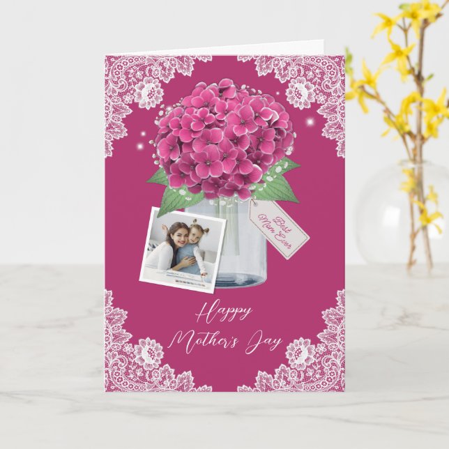 Carte Elégant rose Hydrangea Photo Bonne fête des mères (Fleur jaune)