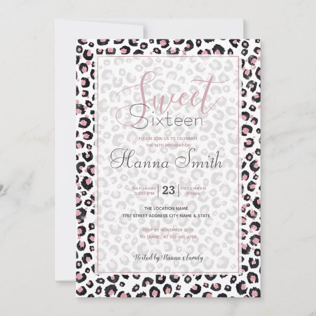 Carte Élégant Rose Léopard Noir Motif (Devant)