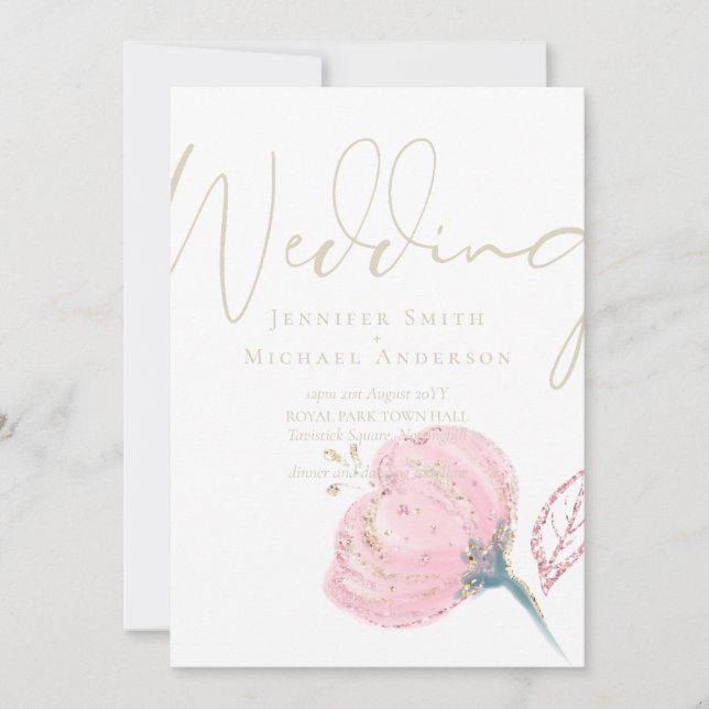 Carte Élégant Rose or moderne Mariage Étincelle (Devant)