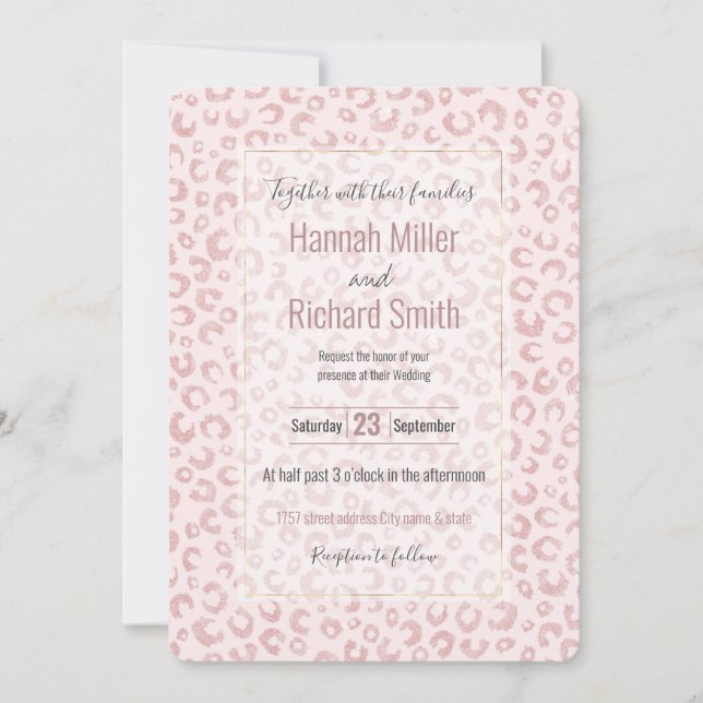 Carte Élégant Rose Parties scintillant d'or Leopard Moti (Devant)