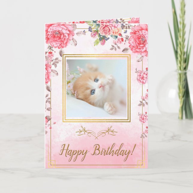 Carte Elégant rose rose mignonne Golden Kitten Anniversa (Devant)