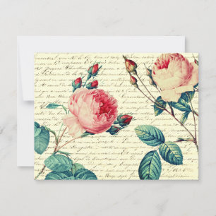 Carte Élégant Rose Vintage sur script français manuscrit