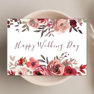 Carte Elégant Rouge et rose Floral Chic Joyeux Mariage J