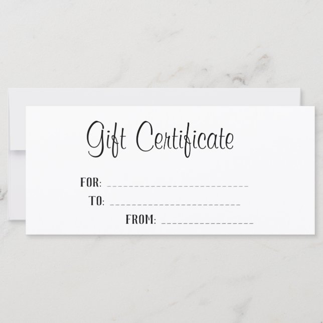 Carte Élégant script blanc Certificat cadeau personnalis (Devant)