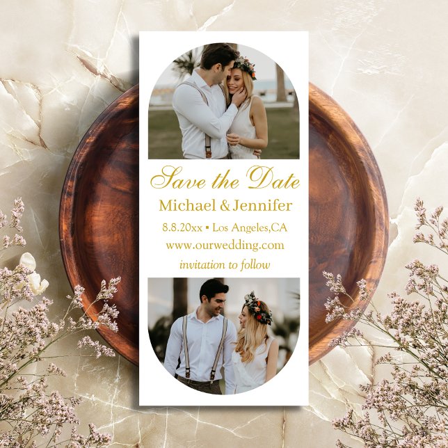 Carte élégant script doré 2 arcs photos enregistrer la d (Créateur téléchargé)