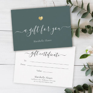Carte Élégant Script moderne Gold Heart Certificat cadea