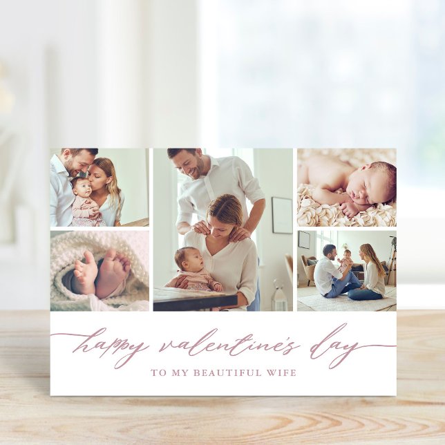 Carte Élégant Script Saint Valentin Photo Collage (Créateur téléchargé)