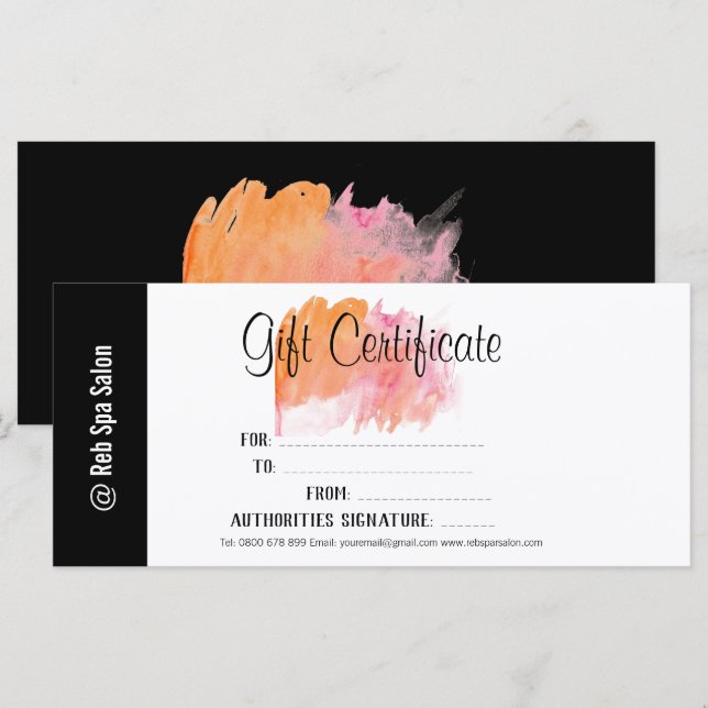 Carte Élégant Script Salon Certificat cadeau personnalis (Devant / Derrière)