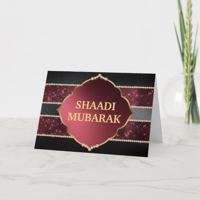 Carte Élégant Shaadi Mubarak noir et rouge (Devant)