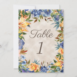 Carte Élégant tableau de mariage floral bleu orange pour