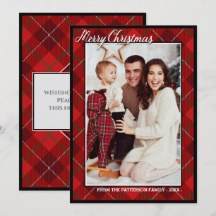 Carte Élégant Tartan moderne   Joyeuse photo de Noël