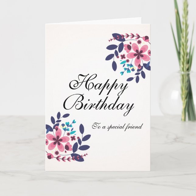 Carte Elégant thème floral Joyeux anniversaire (Devant)