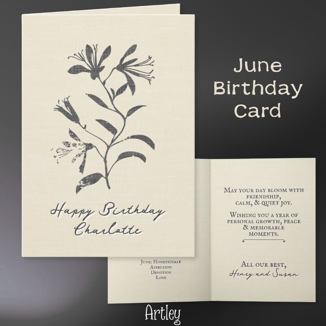 Carte Elégant Timbre Honeysucké Juin Fleur de naissance  (Créateur téléchargé)